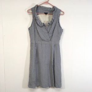 J Crew Dress 10 Blue Seersucker Ruffle Sleeveless